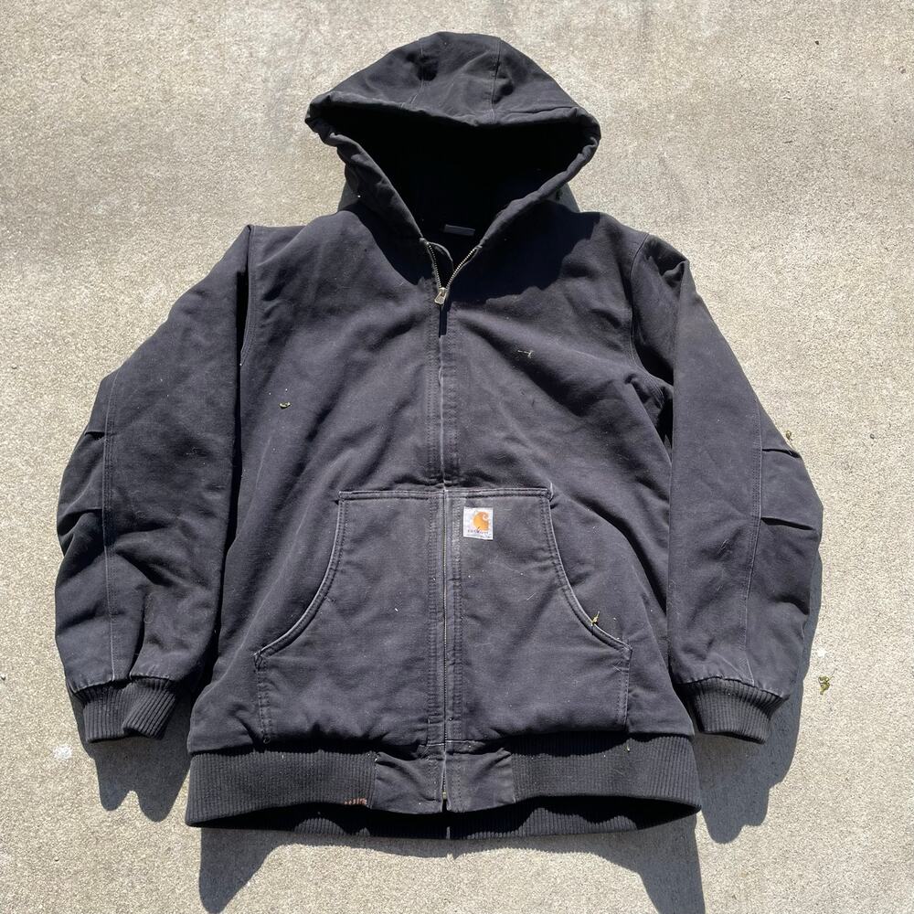 Vintage Carhartt Active Jacket Hooded Black Canvas Workwear Mens S Womens M